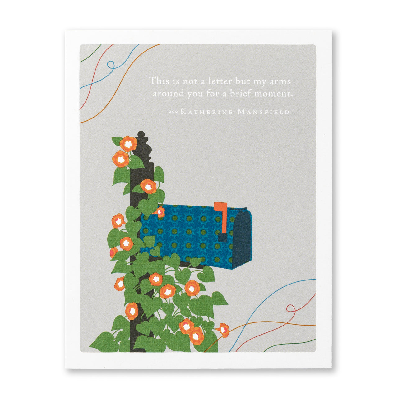 Positively Green Greeting Card - Encouragement -  "This is Not a Letter But My Arms Around You For a Brief Moment" - Katherine Mansfield - Mellow Monkey