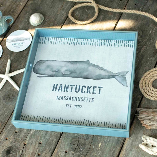 Nantucket Whale Art Decorative Serving Tray - 15-in - Mellow Monkey