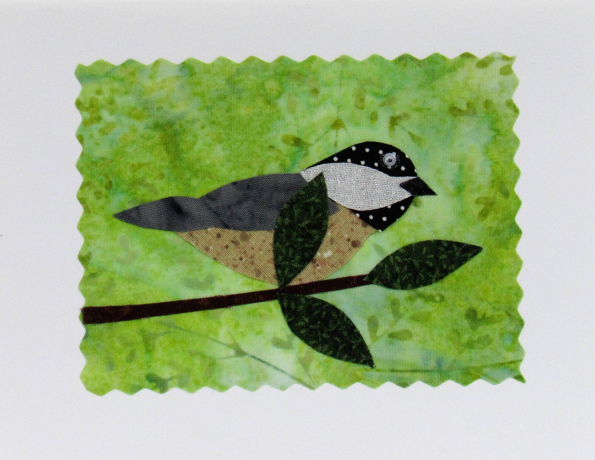 Chickadee Card - Hand Made Fabric and Paper Greeting Card - Mellow Monkey