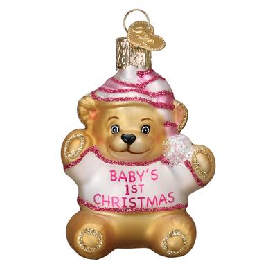 Baby's First Teddy Bear Ornament - Pink - Mellow Monkey