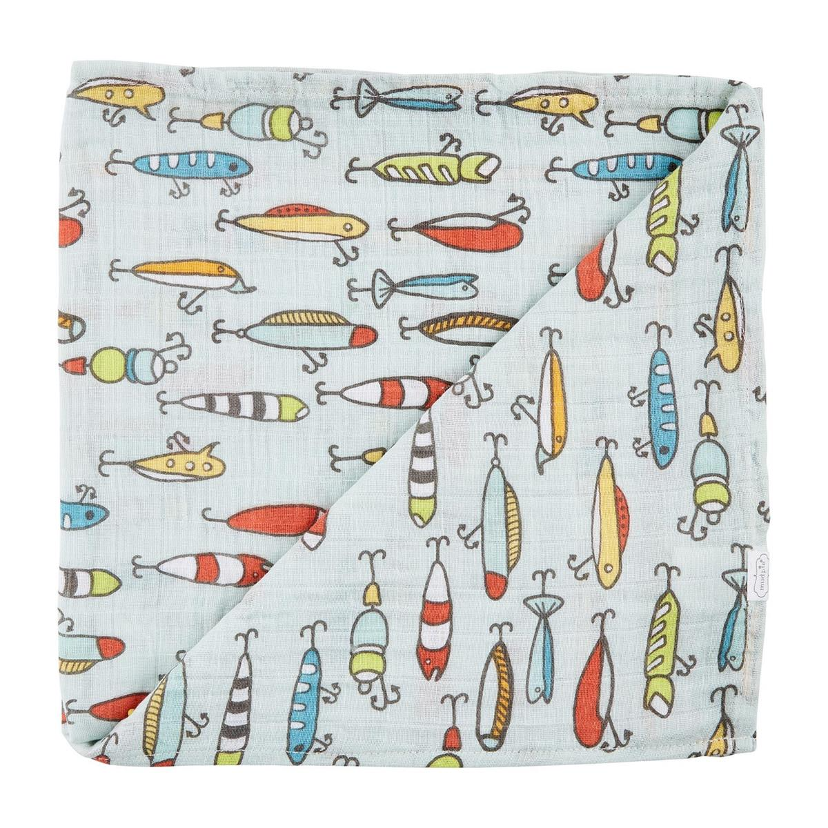 Fishing Lures Muslin Swaddle Blanket - 47-in - Mellow Monkey