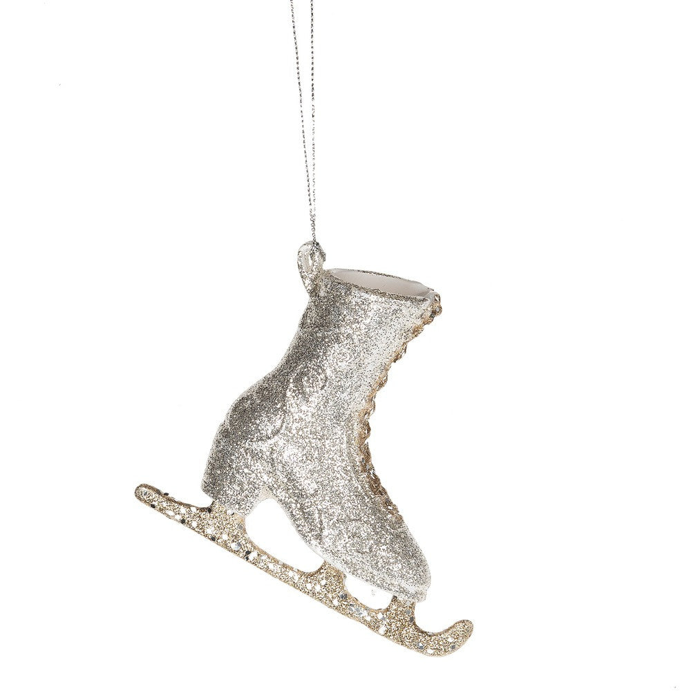 Silver Tone Filigree Ice Skate Acrylic Christmas Ornament Figurine - Mellow Monkey
