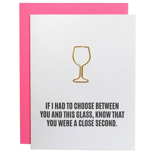 Close Second Wine Glass Paper Clip Letterpress Greeting Card - Mellow Monkey