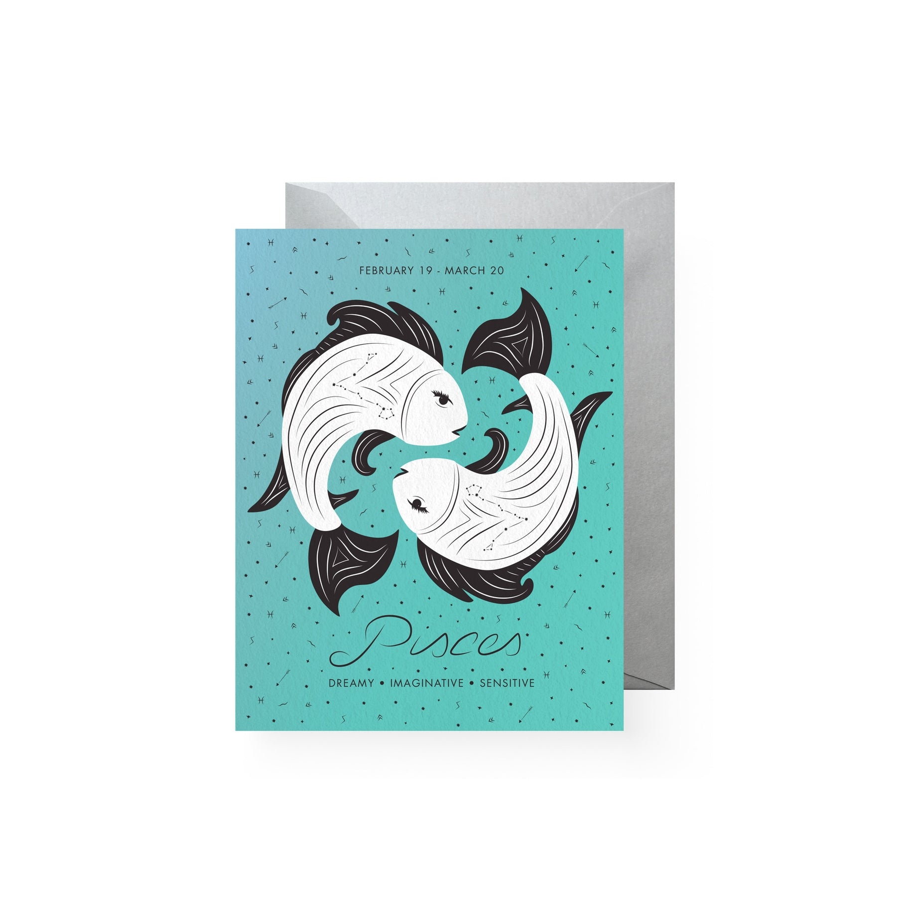 Zodiac Astrology Birthday Greeting Card - Pisces (Feb 19 - Mar 20) Dreamy Imaginative Sensitive - Mellow Monkey
