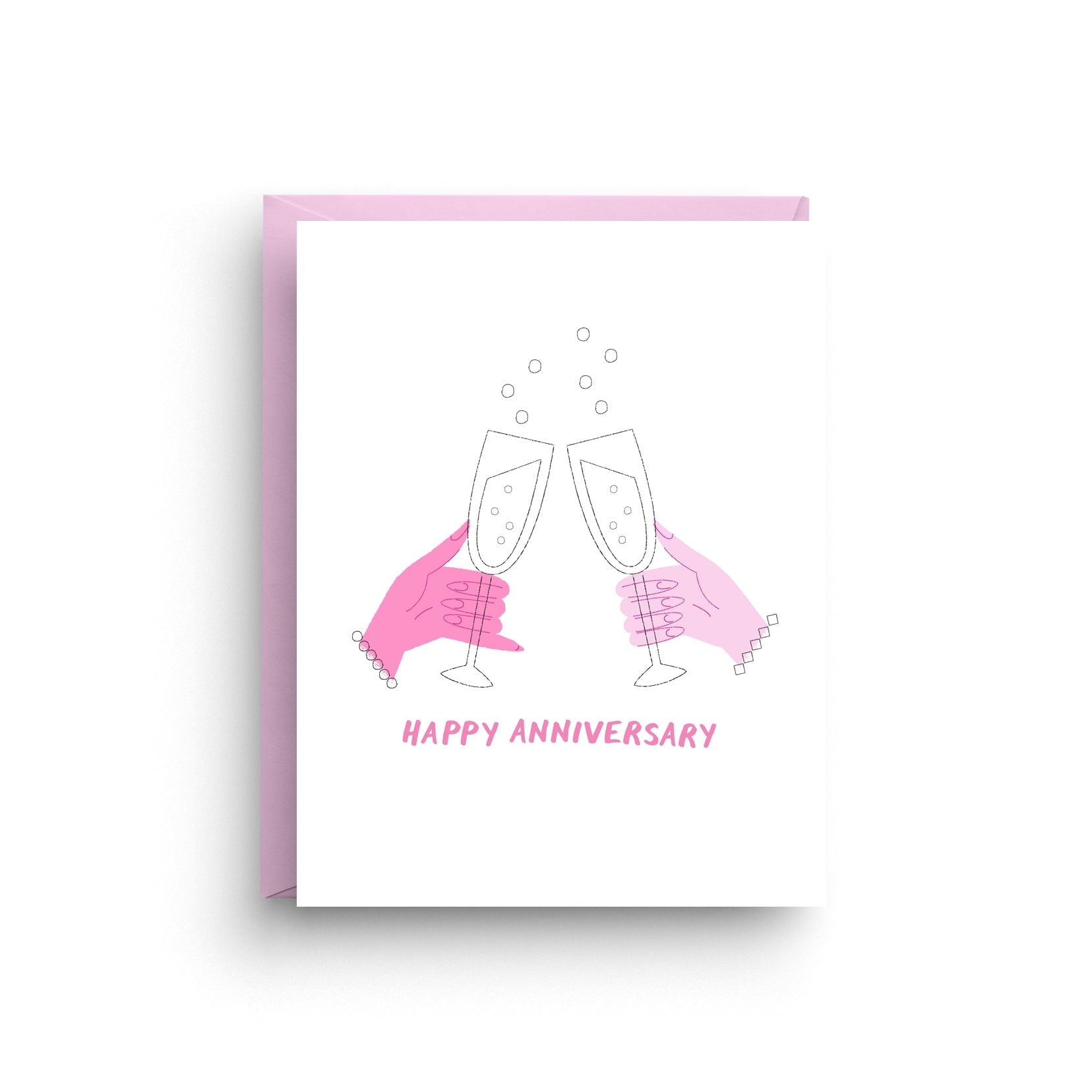 Happy Anniversary Champagne Glasses Pink LGBTQ - Greeting Card - Mellow Monkey