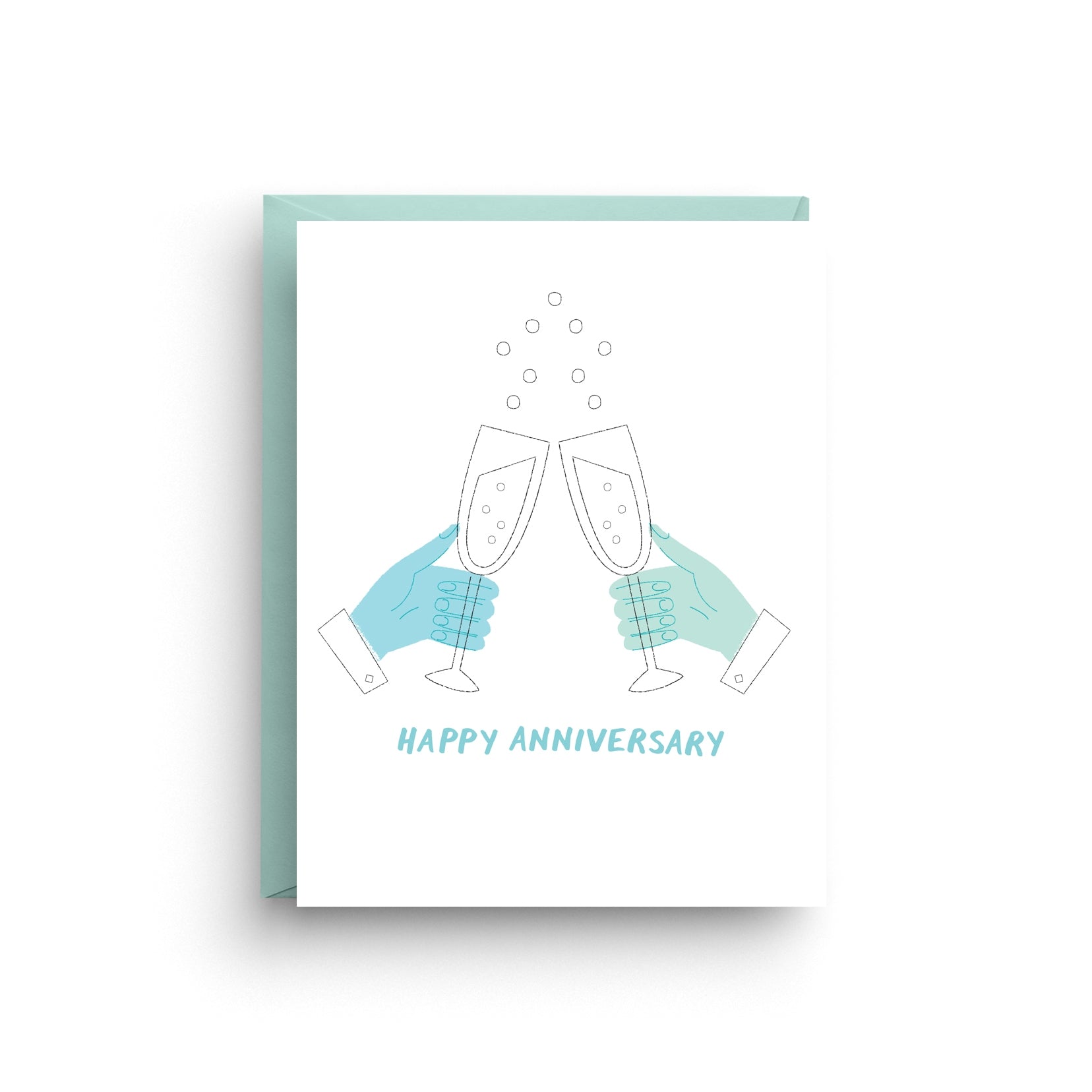 Happy Anniversary Champagne Glasses Blue LGBTQ - Greeting Card - Mellow Monkey