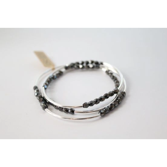 Triple Wrap Bracelet - Silver Tube and Hematite Beads - Mellow Monkey