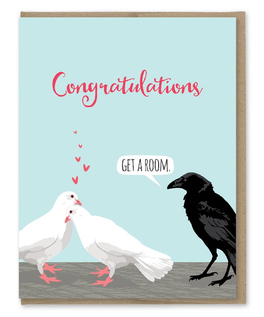 Congratulations - Get a Room - Love Doves Engagement Wedding Greeting Card - Mellow Monkey