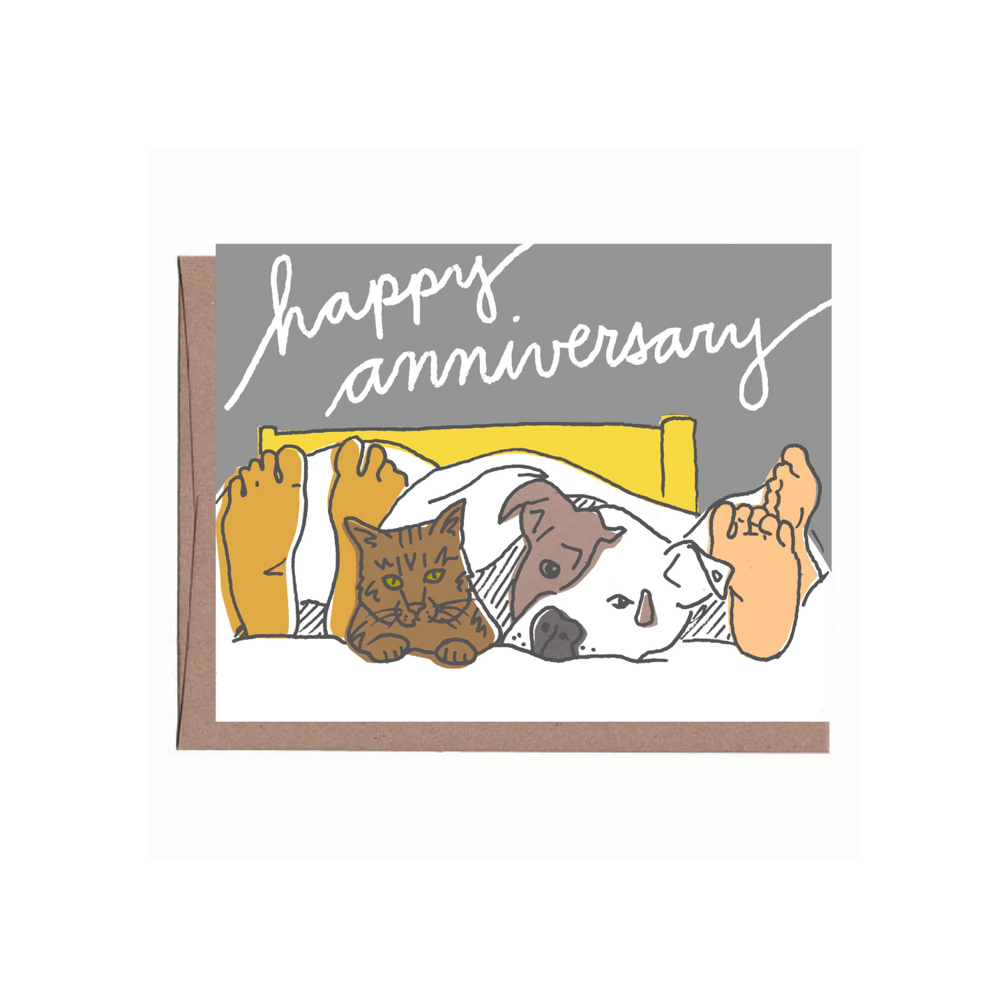 Pets in Bed - Anniversary Card - Mellow Monkey