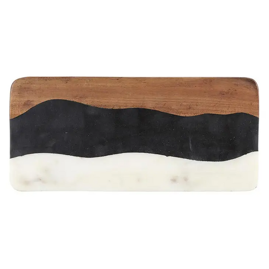 Marble and Wood Serving Board - 7-in x 15-1/2-in - Mellow Monkey
