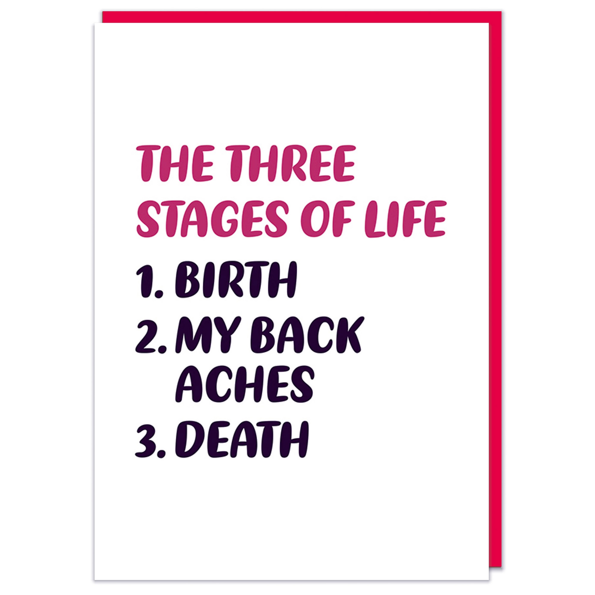 The Three Stages of Life - Birth, My Back Aches, Death - Greeting Card - Mellow Monkey