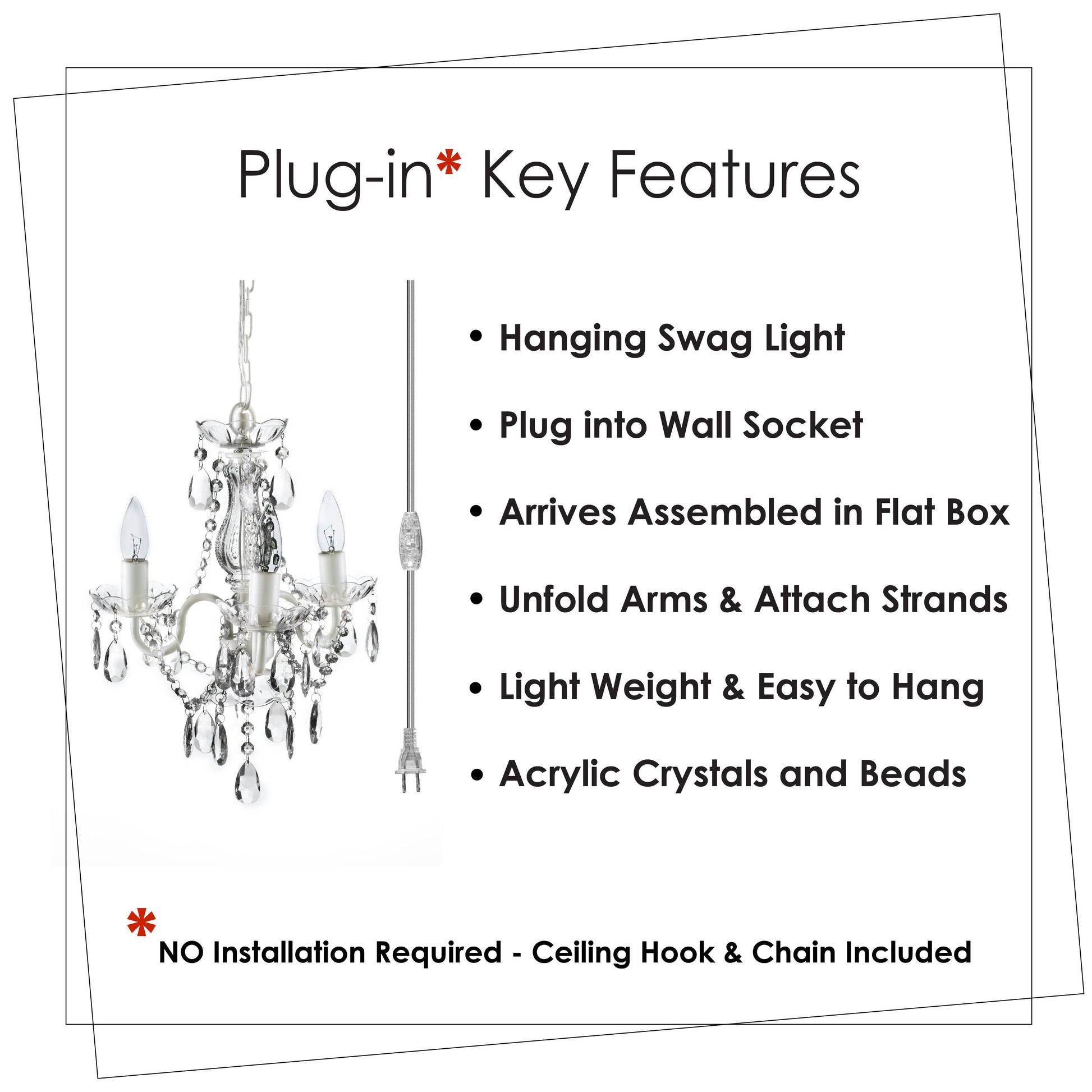 Chandelier - 3 Light - Plug In - Crystal Clear - Mellow Monkey