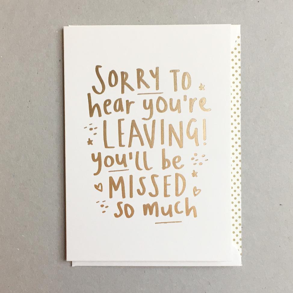 Sorry To Hear You're Leaving! You'll Be Missed So Much - Job Change Quit Retirement Moving Greeting Card - Mellow Monkey