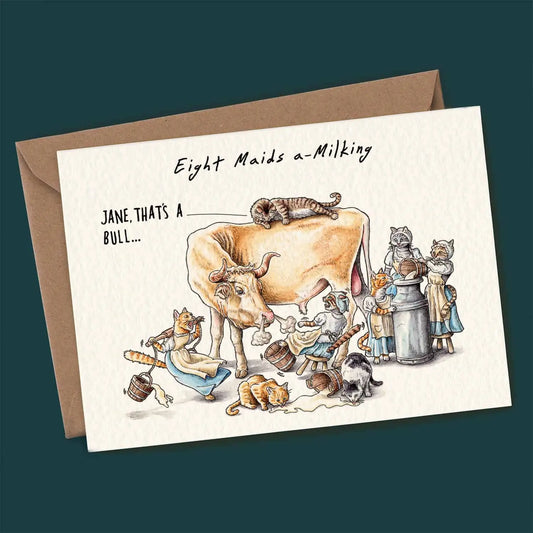 Eight Maids a-Milking - Christmas Greeting Card - Mellow Monkey