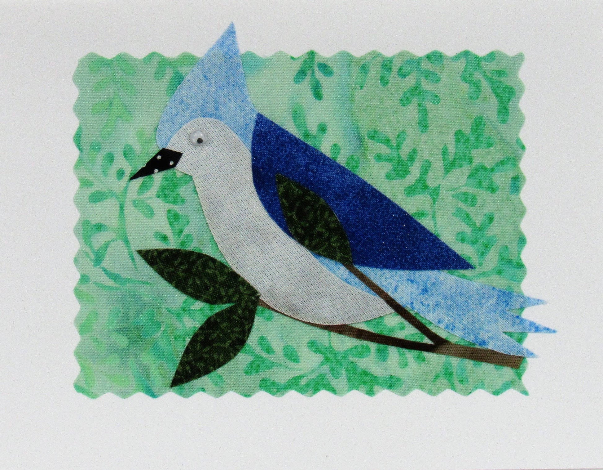 Blue Jay Card - Hand Made Fabric and Paper Greeting Card - Mellow Monkey