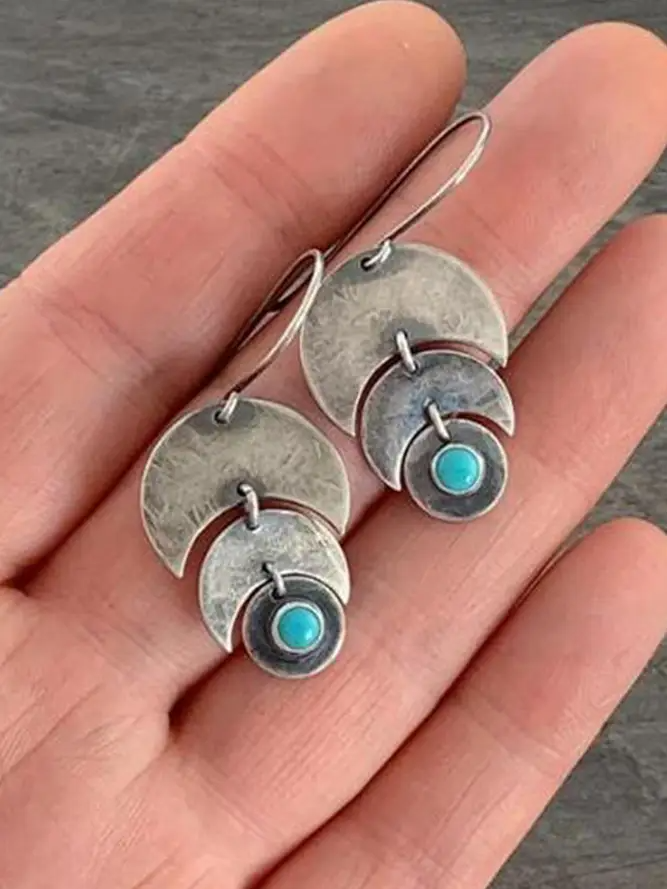 Metal Moon Turquoise Earrings