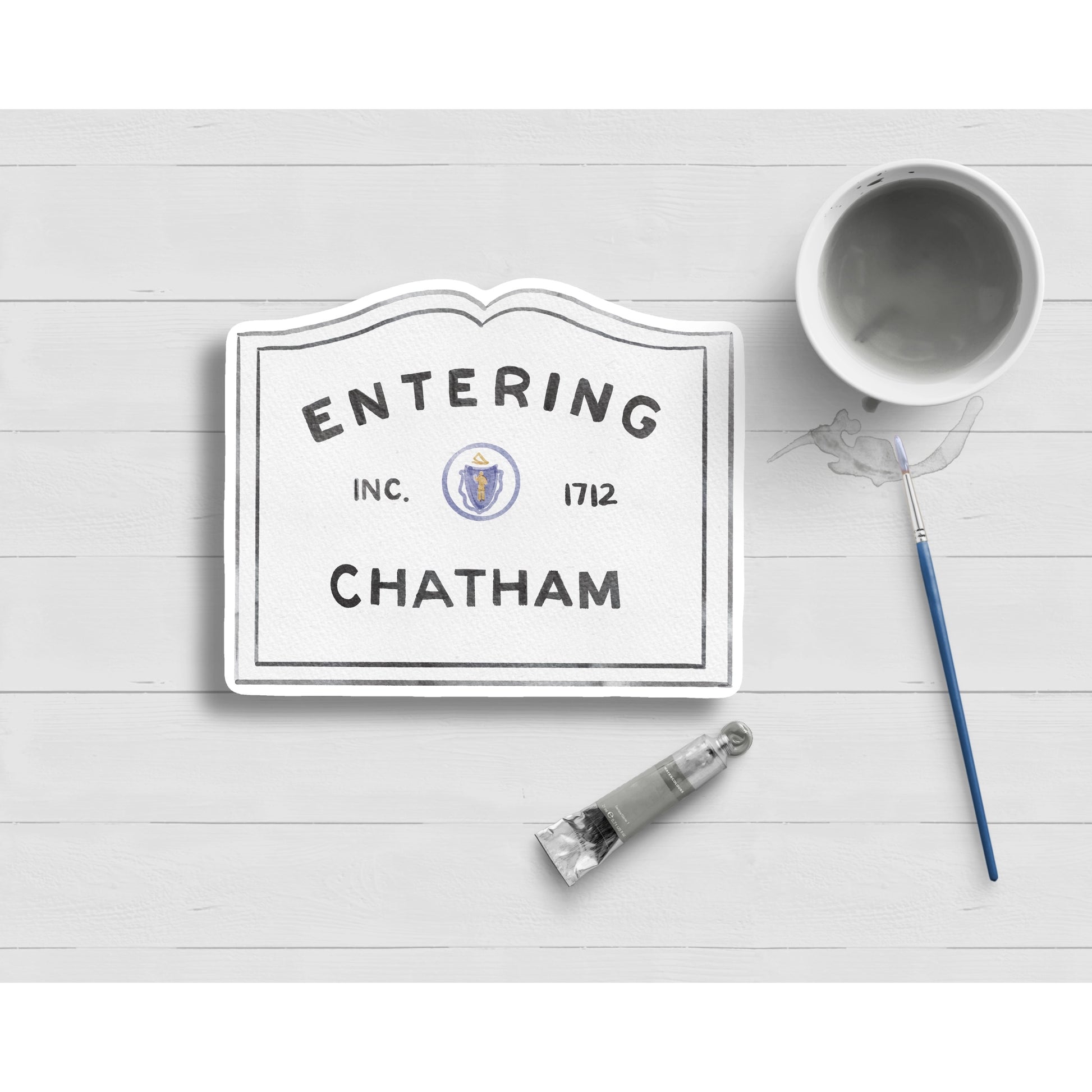 Entering Chatham Sign Watercolor Sticker - Mellow Monkey