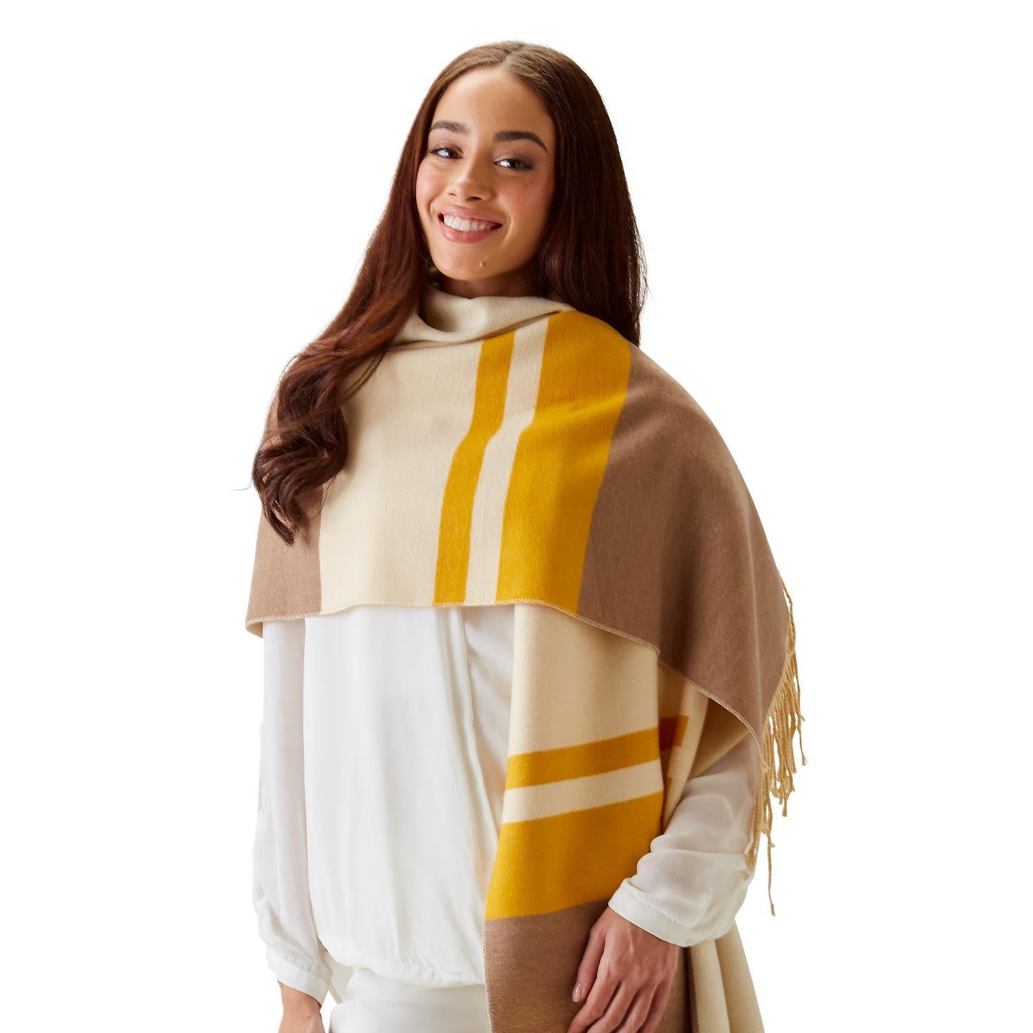 Reversible Cashmere-Like Super Soft Striped Scarf with Tassels - Mellow Monkey