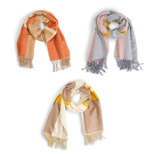 Reversible Cashmere-Like Super Soft Striped Scarf with Tassels - Mellow Monkey