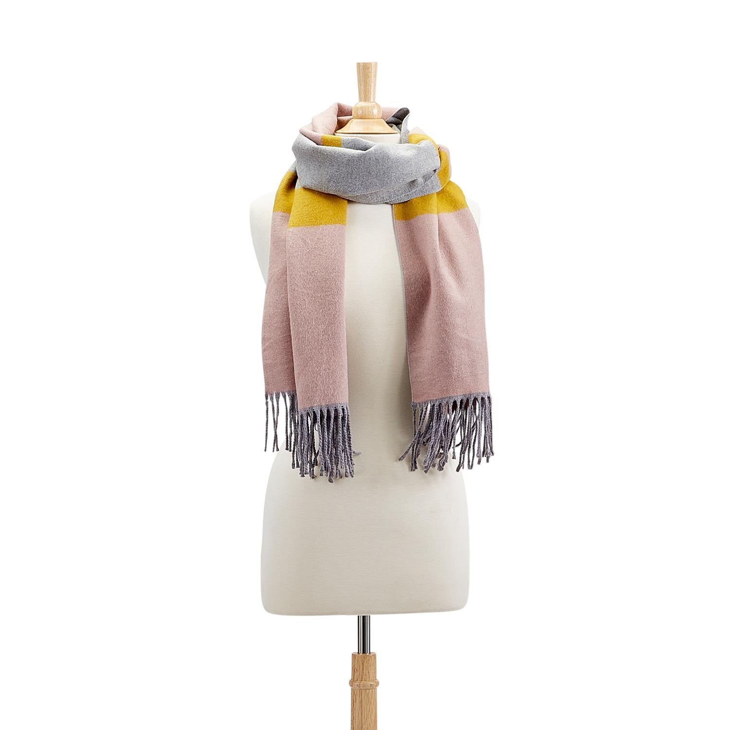 Reversible Cashmere-Like Super Soft Striped Scarf with Tassels - Mellow Monkey