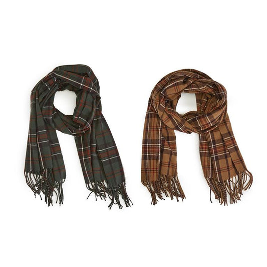 Plaid Scarf with Fringe - Assortment of 2 - Mellow Monkey