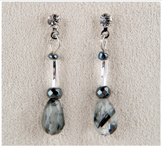 Hematite Dainty Quartz Drop Earrings - Mellow Monkey