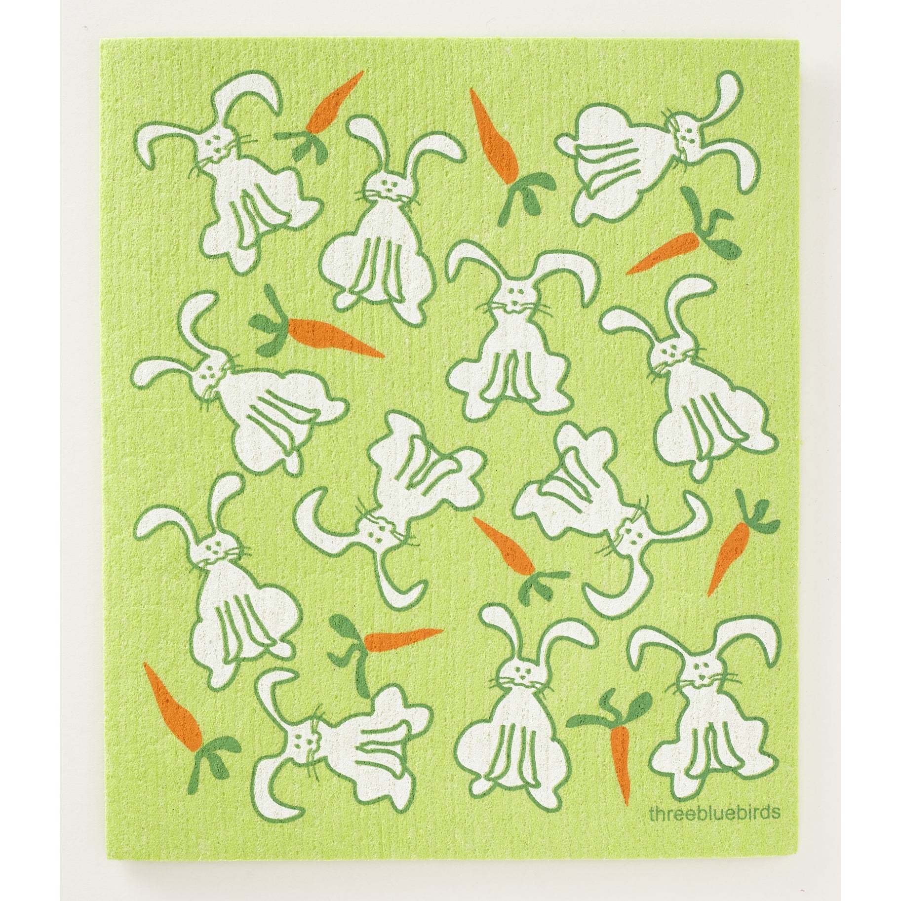 Bunnies and Carrots on Green Swedish Dishcloth - Connecticut Made! - Mellow Monkey
