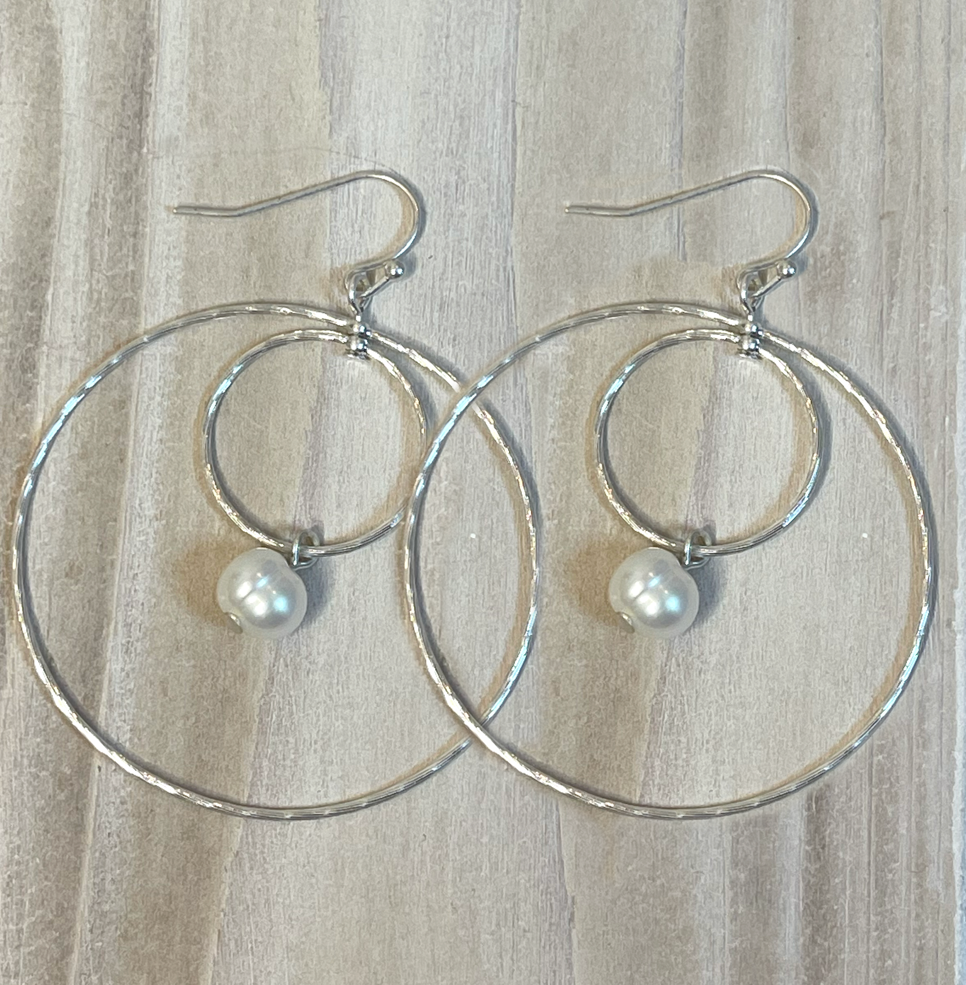 Silver Double Hoop Pearl Earrings - Mellow Monkey