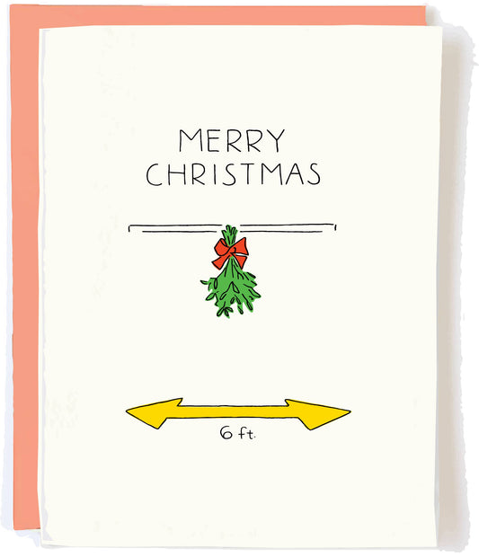 Merry Christmas Mistletoe 6 Foot Social Distance - Holiday Greeting Card - Mellow Monkey