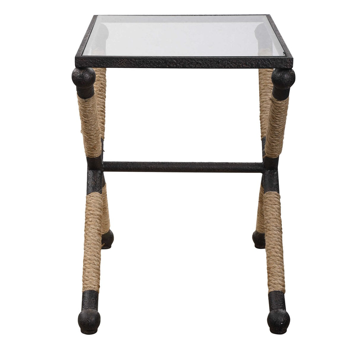 Braddock Metal and Glass Jute Rope Wrapped Coastal Accent Table - 16-in - Mellow Monkey