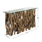 Natural Teak Wood and Glass Console Table - 59-in - Mellow Monkey