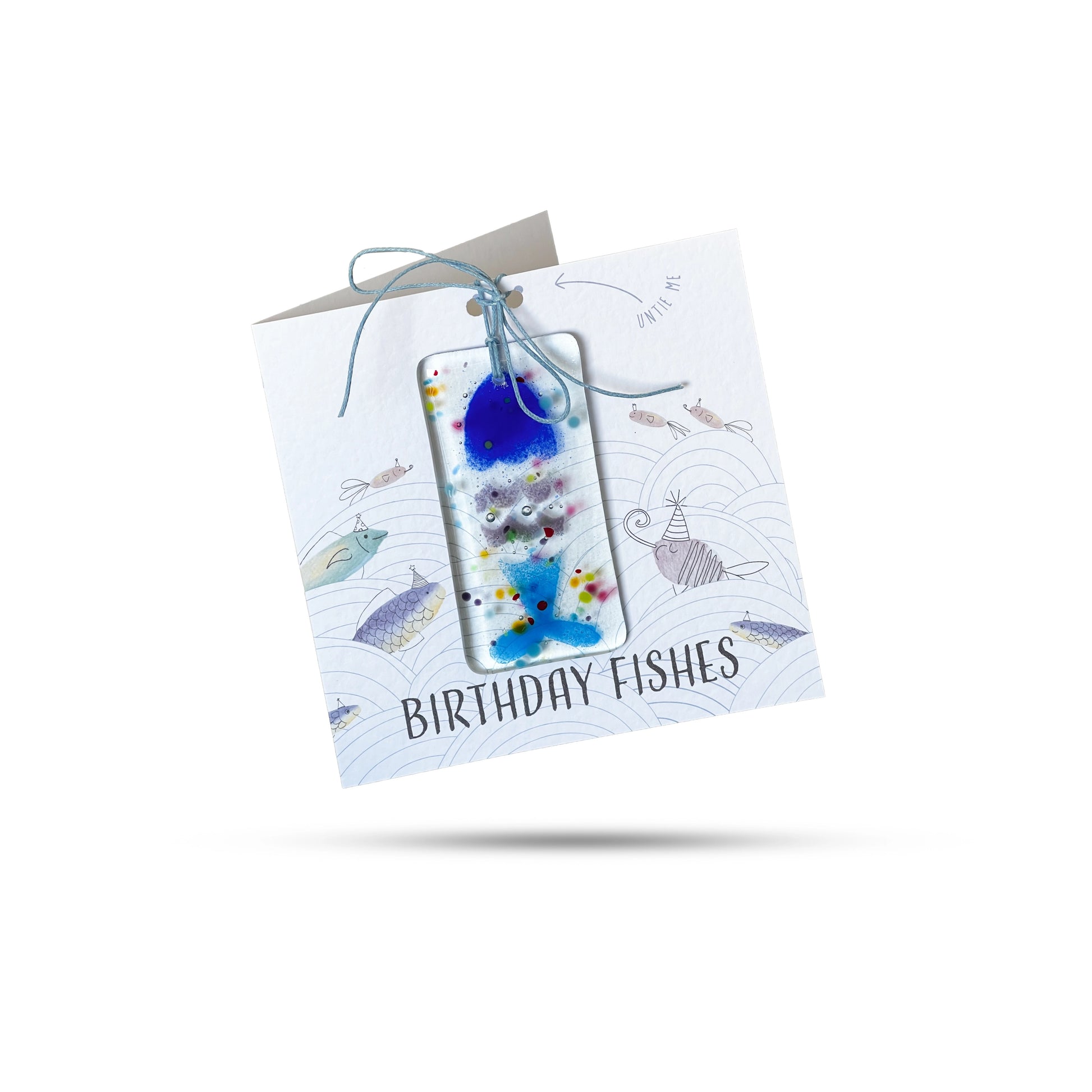 Birthday Fishes (Linear) Greeting Card With Fused Glass Gift - Mellow Monkey
