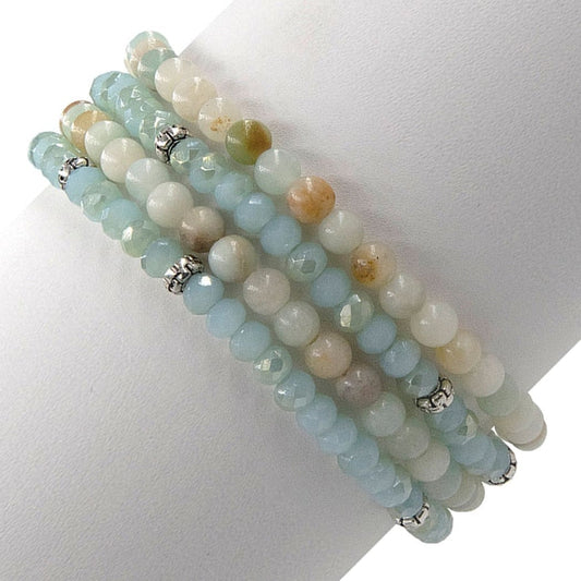 Mini Gemstone and Crystal Bracelet Set - Amazonite - Mellow Monkey