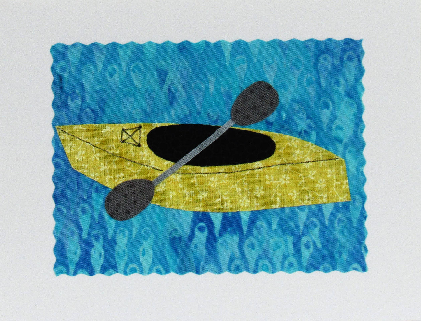 Kayak Card - Hand Made Fabric and Paper Greeting Card - Mellow Monkey