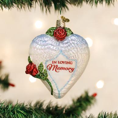 OId World Christmas - In Loving Memory - Memorial Angel Wing Heart Ornament - 4-1/4-in - Mellow Monkey