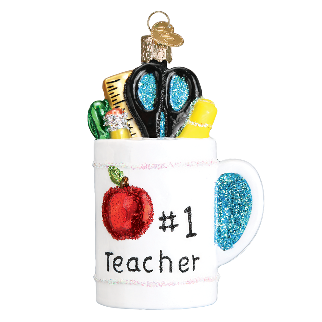 Old World Christmas Handcrafted Blown Glass Ornament - Best Teacher Mug - Mellow Monkey
