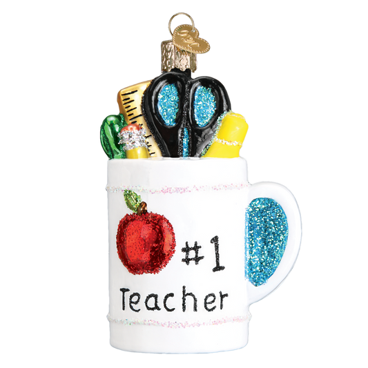 Old World Christmas Handcrafted Blown Glass Ornament - Best Teacher Mug - Mellow Monkey