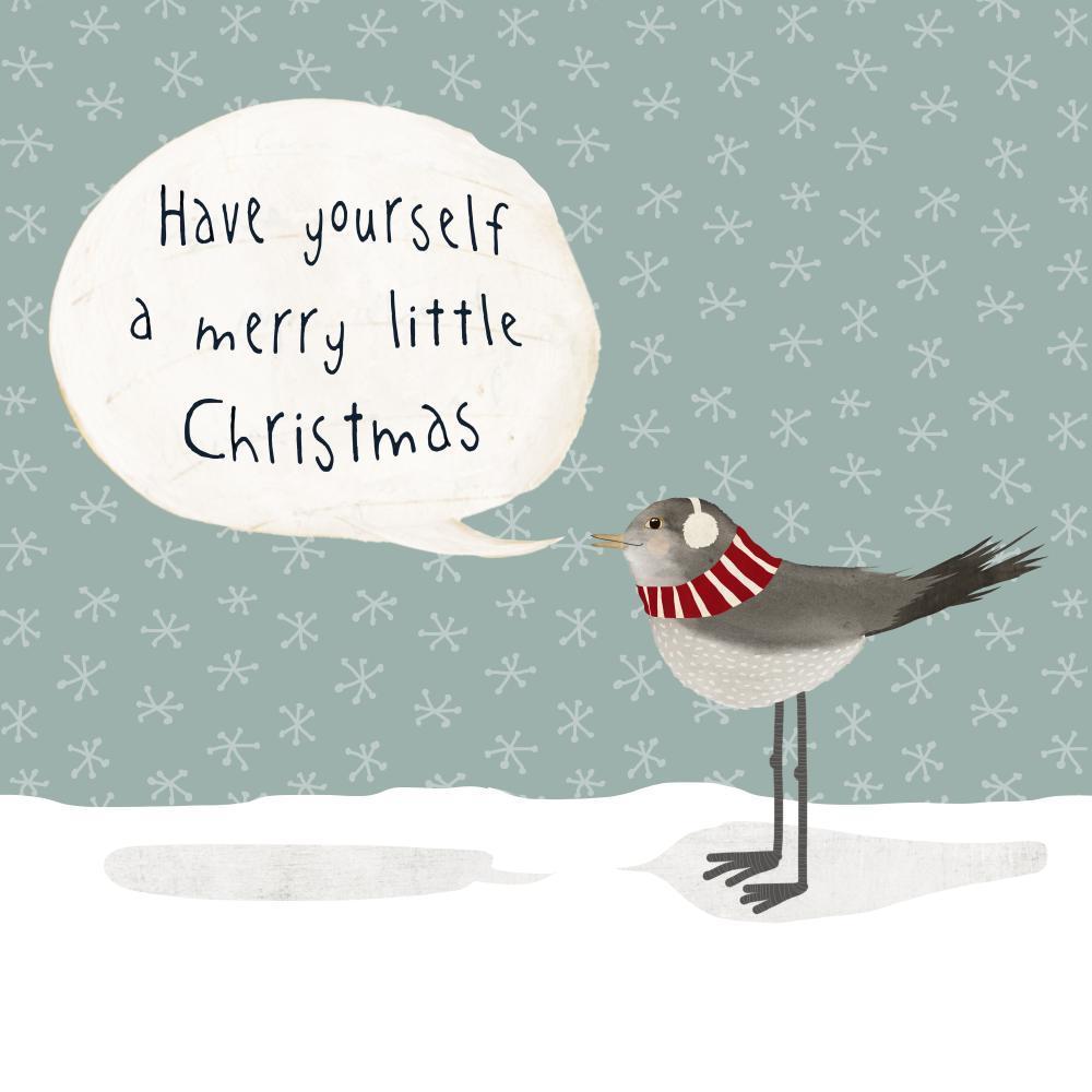 Have Yourself A Merry Little Christmas Bird with Scarf and Ear Muffs - Cocktail Beverage Napkins - Mellow Monkey