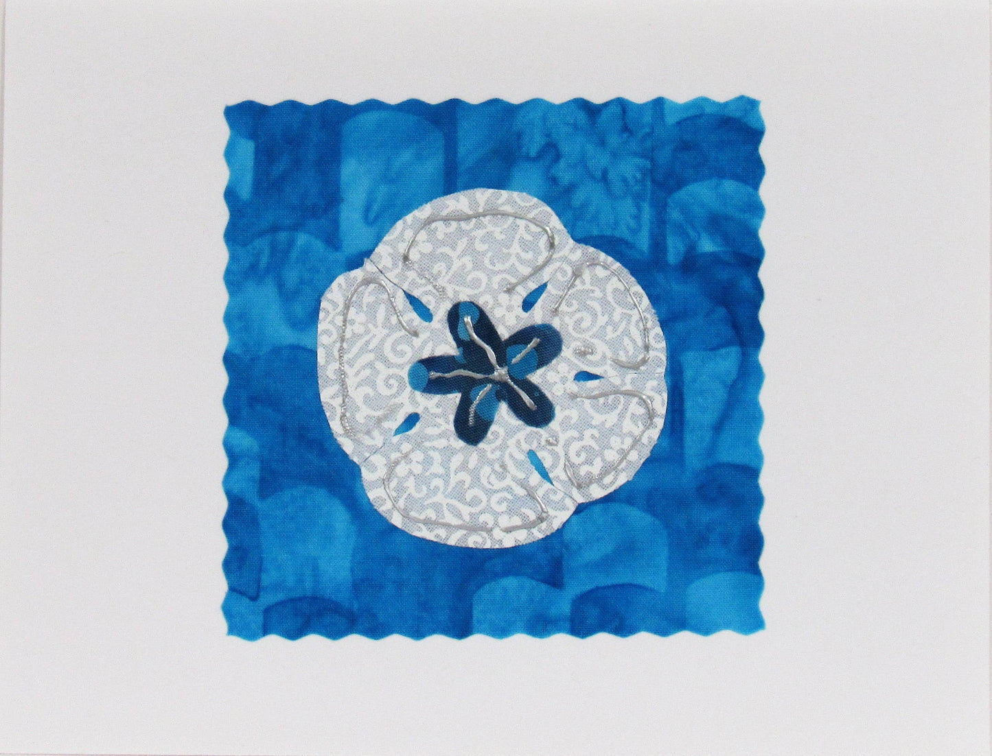 Sand Dollar Card - Hand Made Fabric and Paper Greeting Card - Mellow Monkey