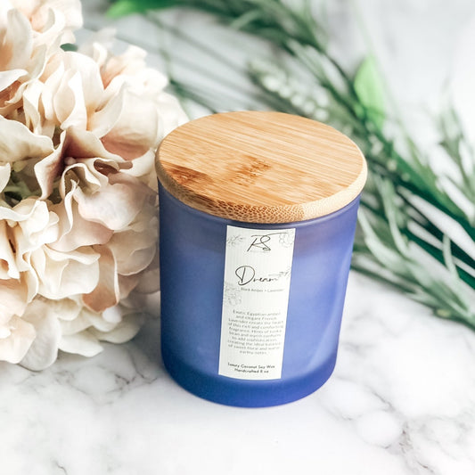 Dream -Black Amber and Lavender - Luxury Coconut Soy Wax Handcrafted Candle - 8-oz - Mellow Monkey