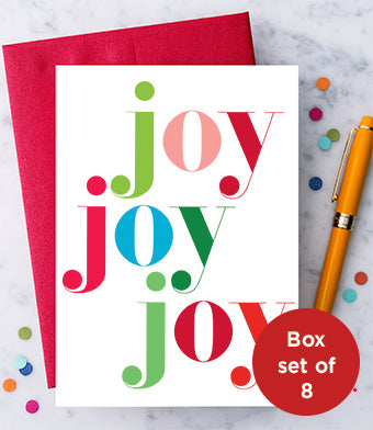 Joy Joy Joy Boxed Set - Holiday Greeting Cards - Boxed Set of 8 - Mellow Monkey