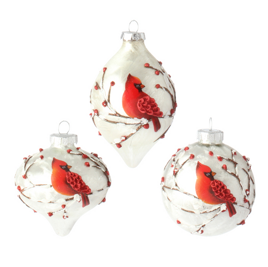 Glass Cardinal Ornament - 3-in - Mellow Monkey
