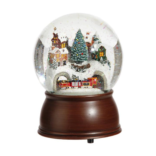 Wind Up Musical Snow Globe - Village and Train - 6-1/2-in - Mellow Monkey