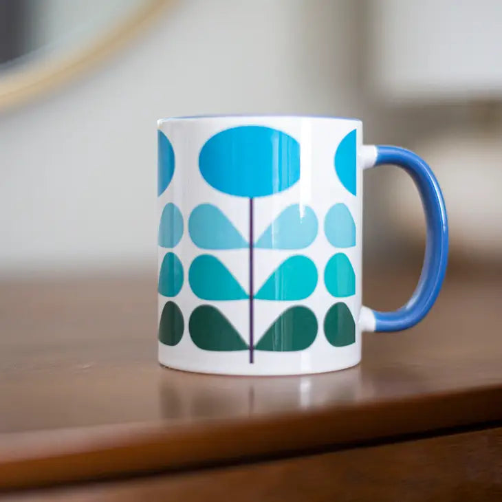 Mid Century Modern Coffee Mug - Blue Flower - Mellow Monkey