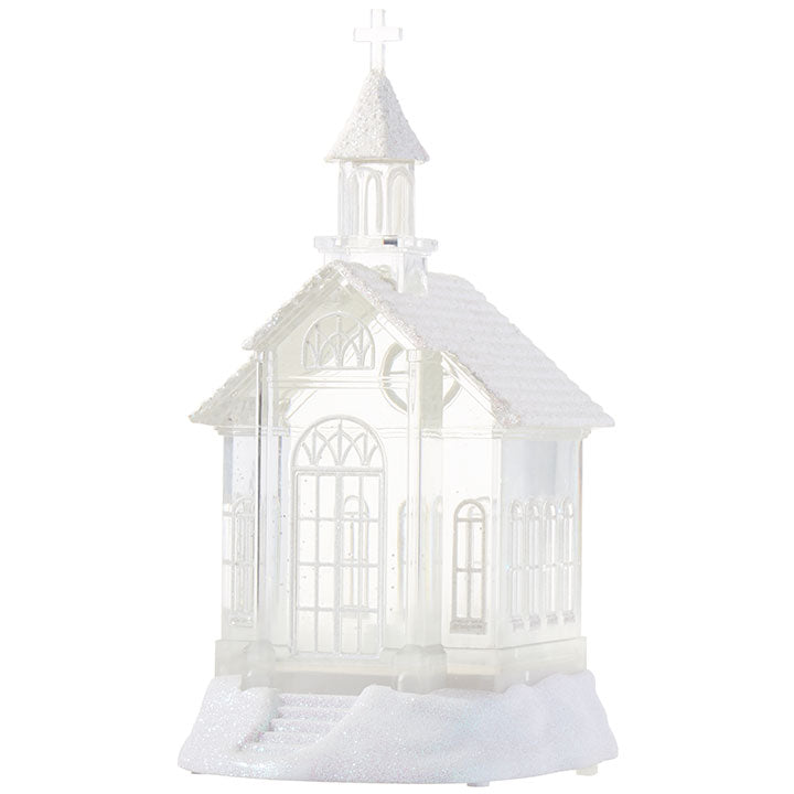 Lighted Ice Sculpture Church - Snow Globe Water Lantern With Swirling Glitter - 11-3/4-in - Mellow Monkey