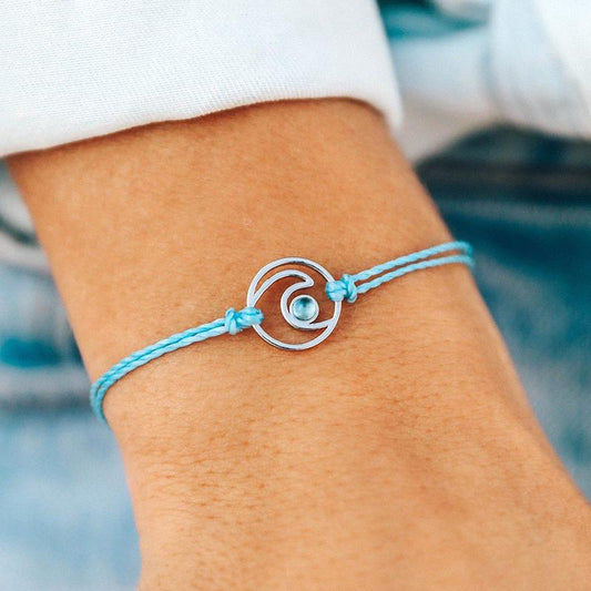 Puravida Shimmering Wave Charm Bracelet - Silver Crystal Blue - Mellow Monkey