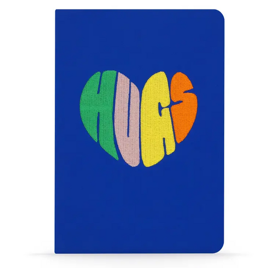 Denik - Hugs Embroidered Layflat Vegan Suede Embroidered Notebook Journal - 8-1/4-in - Mellow Monkey