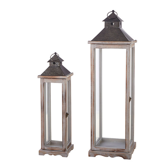 Metal & Wood Glass Lantern - Mellow Monkey