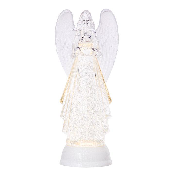 Lighted Angel with Silver Swirling Glitter Water Lantern Snow Globe - 13-in - Mellow Monkey