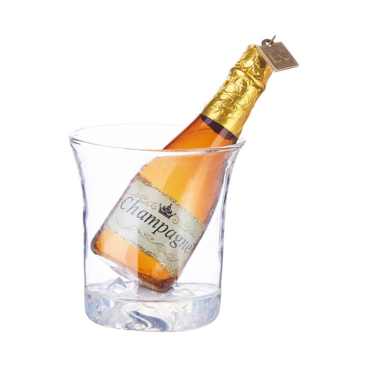 Ice Bucket With Champagne Bottle - Glass Ornament - 4-1/4-in (Eric Cortina Collection) - Mellow Monkey